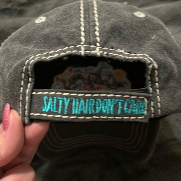 Distressed Salty Hair Don’t Care Adjustable Back Hat - Picture 2 of 3